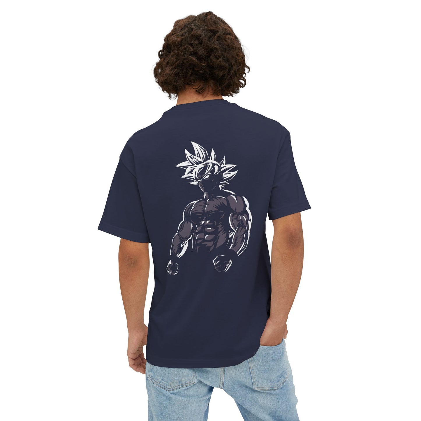 Anime Super Saiyan Tee — Black Oversized Boxy Shirt featuring Muscular Goku Silhouette