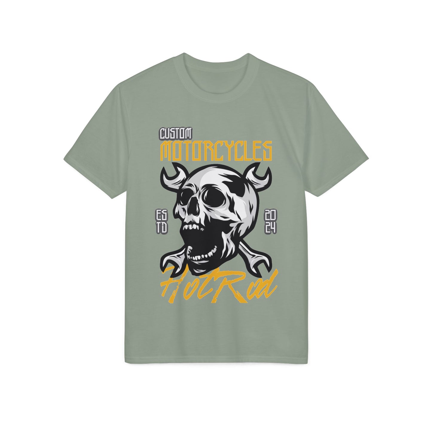Motorcycles Hot Rod Skull T-Shirt — Biker Skull Wrench Graphic Tee