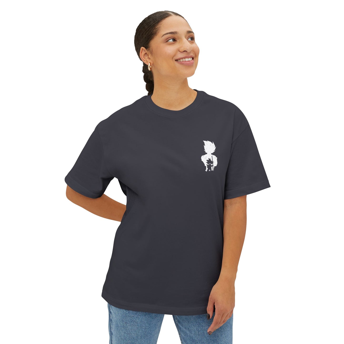 Anime Super Saiyan Tee — Black Oversized Boxy Shirt featuring Muscular Goku Silhouette