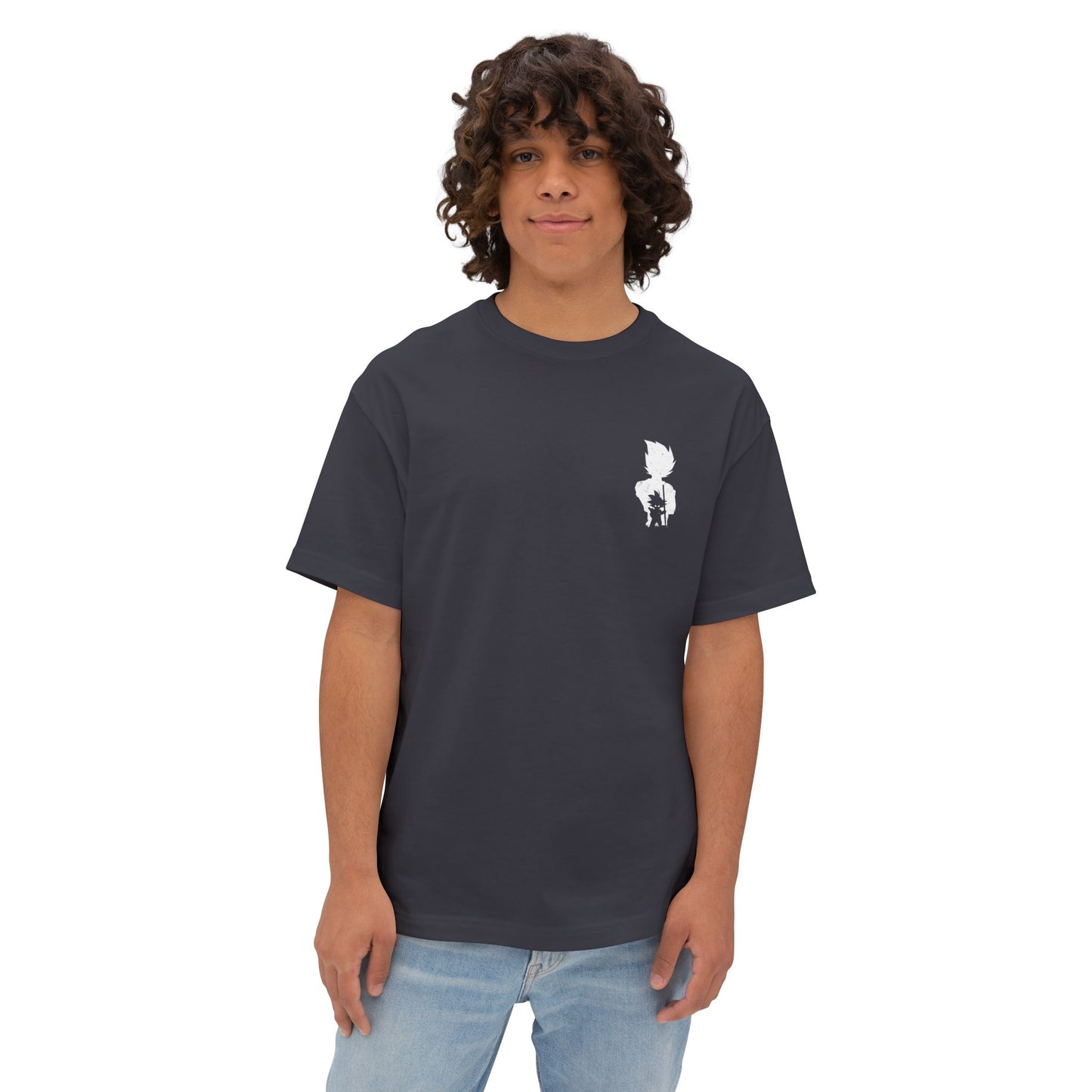 Anime Super Saiyan Tee — Black Oversized Boxy Shirt featuring Muscular Goku Silhouette