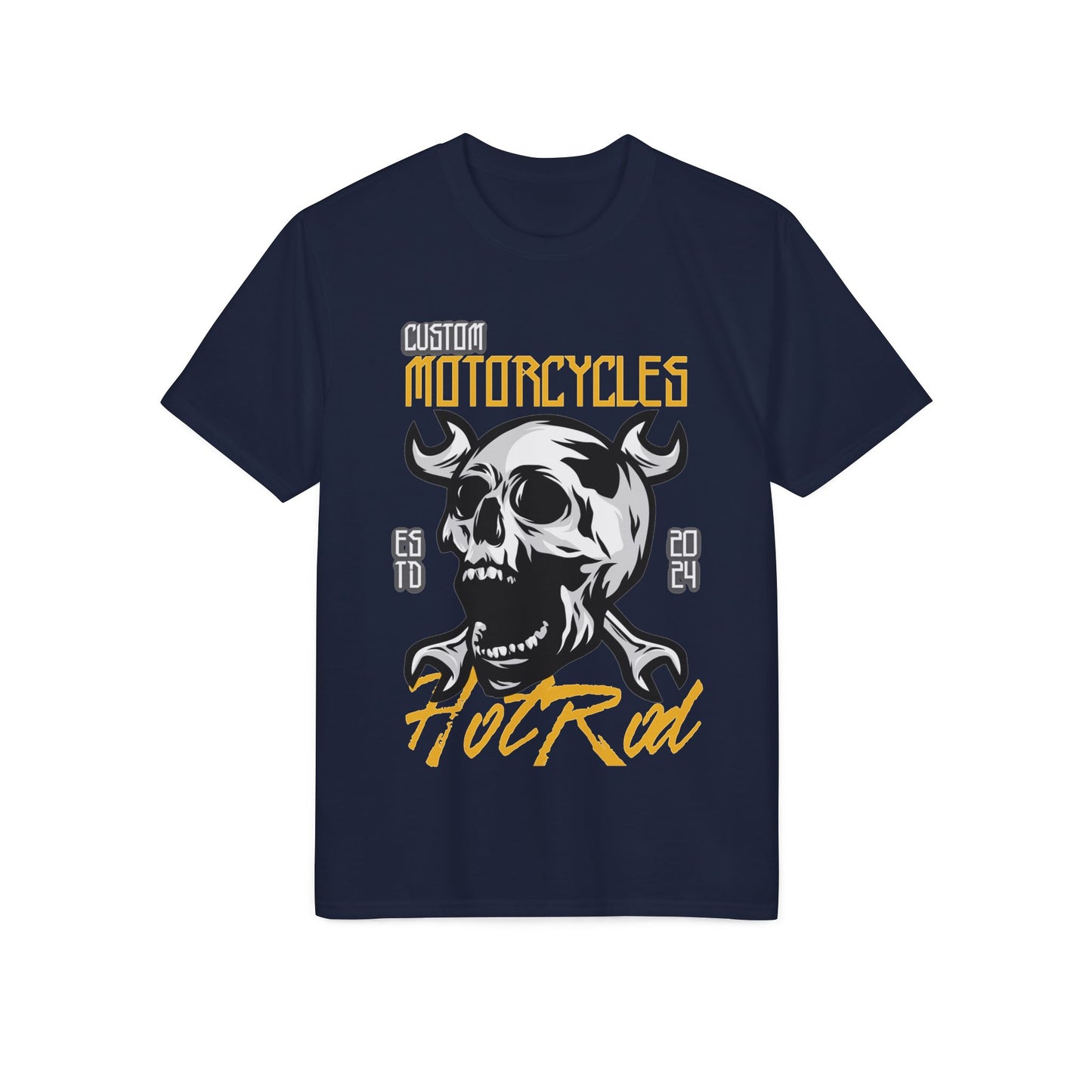 Motorcycles Hot Rod Skull T-Shirt — Biker Skull Wrench Graphic Tee