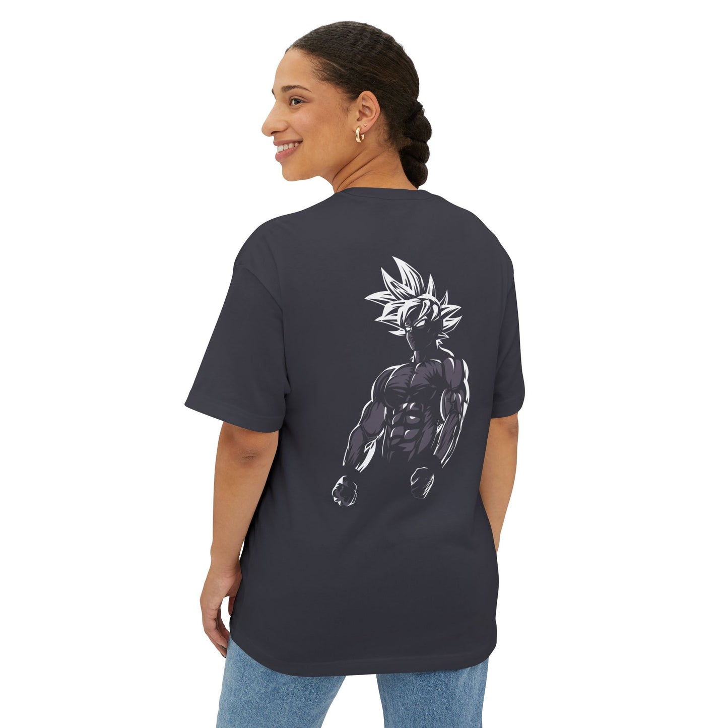 Anime Super Saiyan Tee — Black Oversized Boxy Shirt featuring Muscular Goku Silhouette