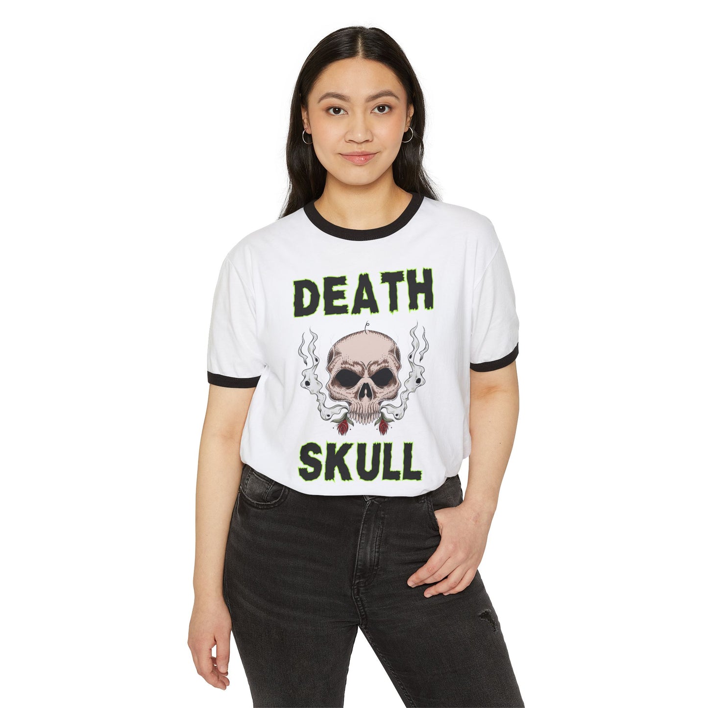 Death Skull Ringer Tee — Vintage Smoky Skull Graphic T-Shirt