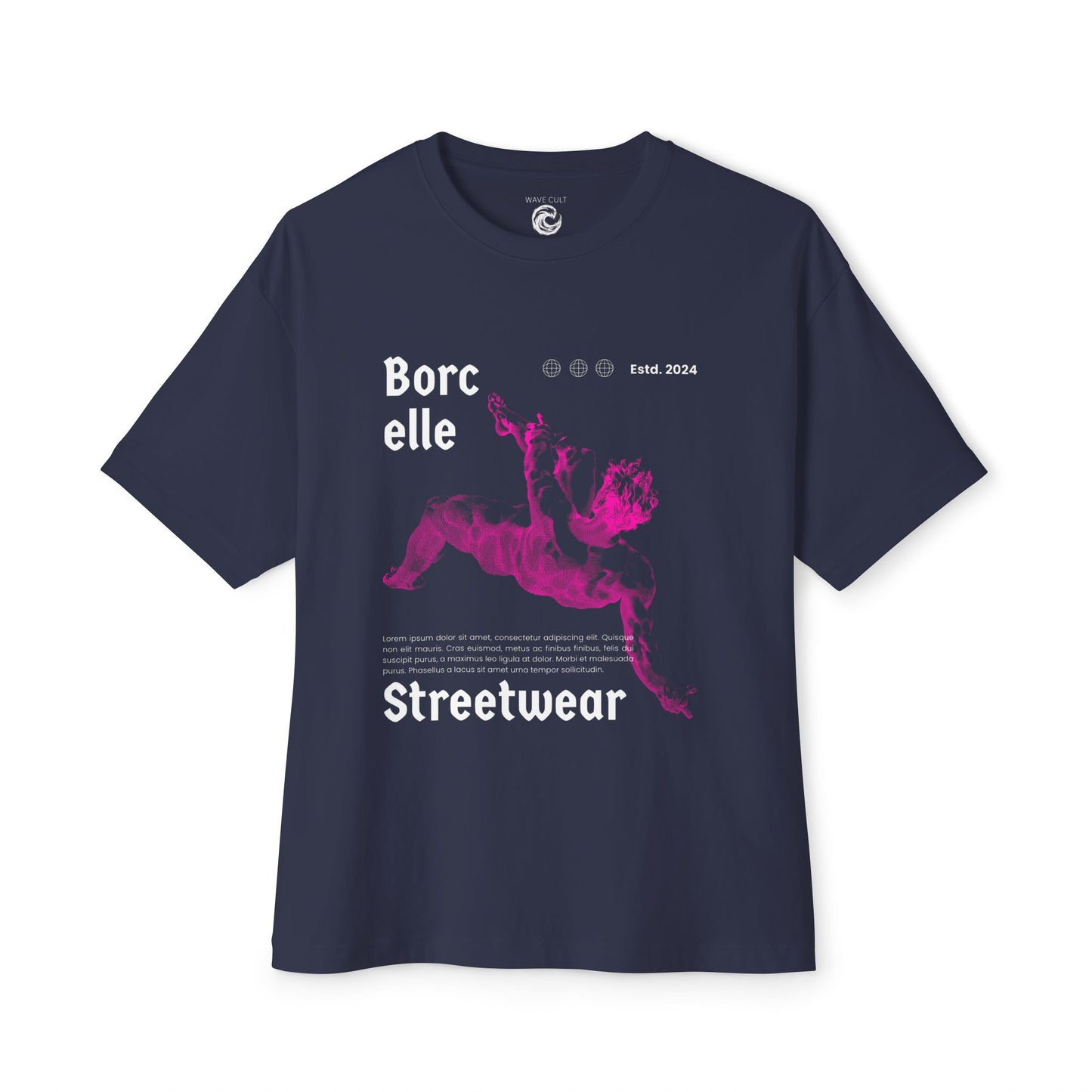 Streetwear Tee — "Borcelle" Pink Angel Graphic Oversized Boxy T-Shirt
