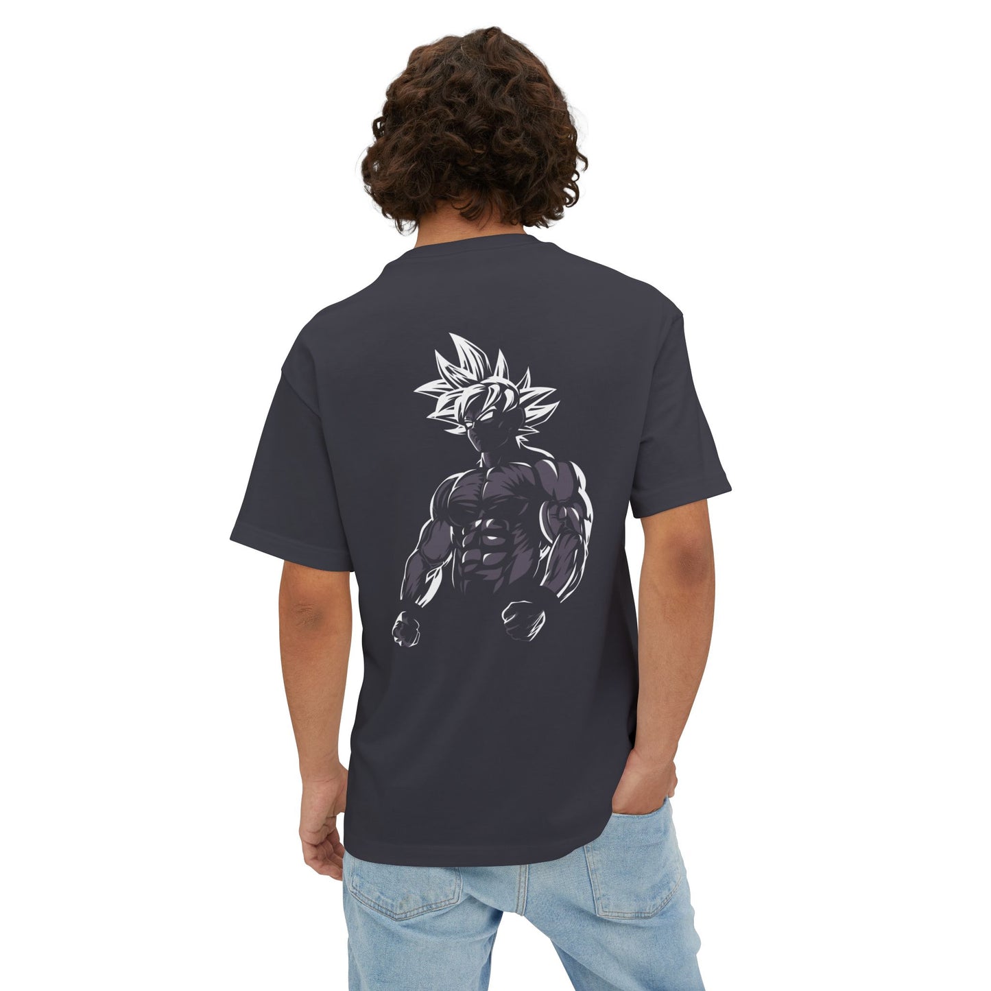 Anime Super Saiyan Tee — Black Oversized Boxy Shirt featuring Muscular Goku Silhouette