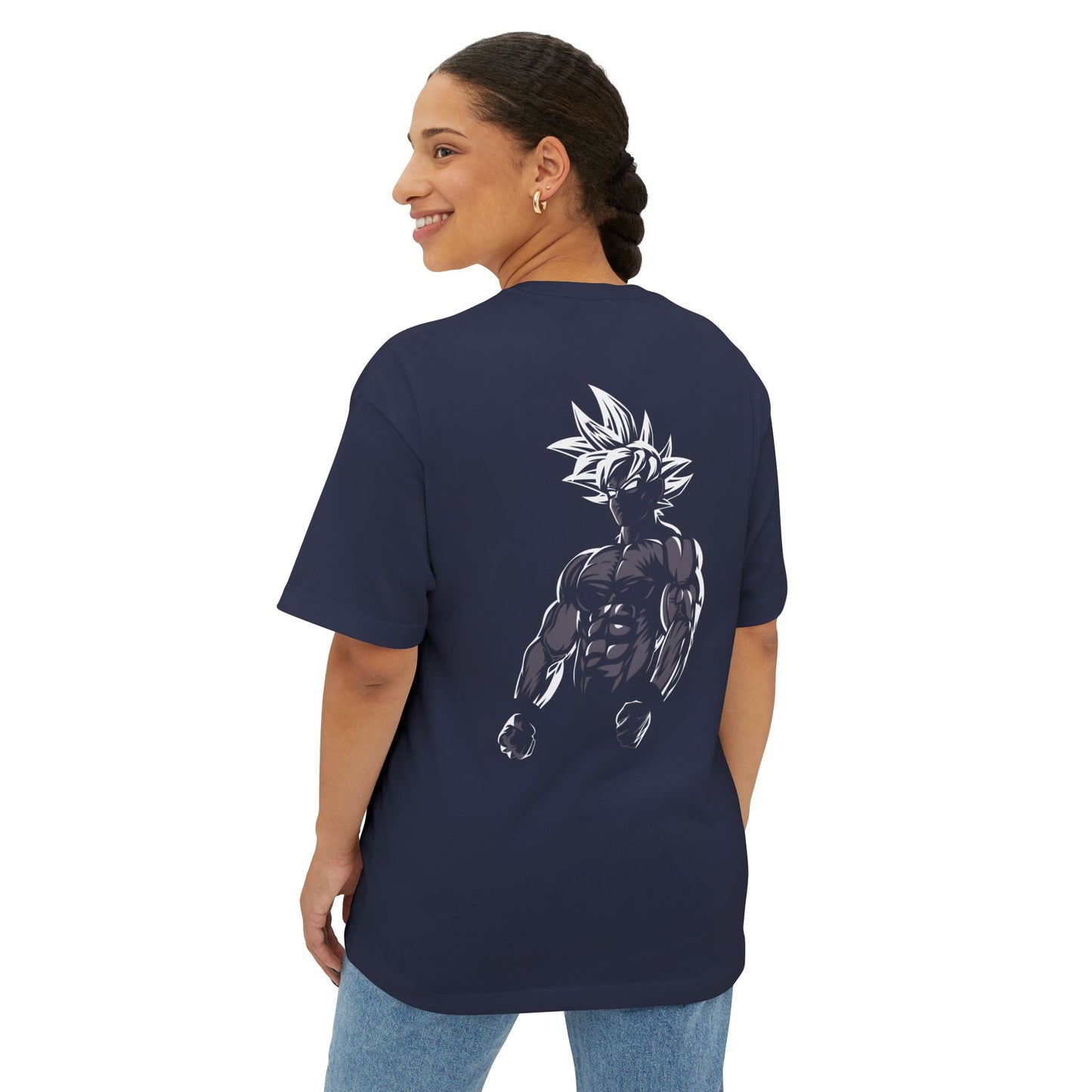 Anime Super Saiyan Tee — Black Oversized Boxy Shirt featuring Muscular Goku Silhouette