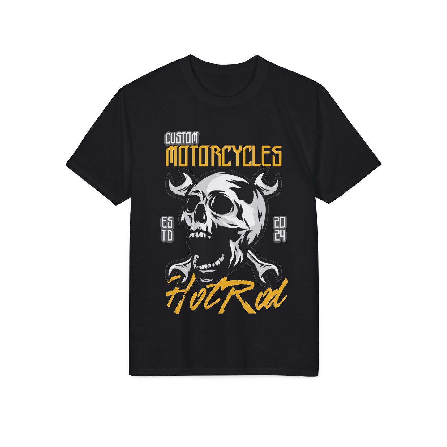 Motorcycles Hot Rod Skull T-Shirt — Biker Skull Wrench Graphic Tee