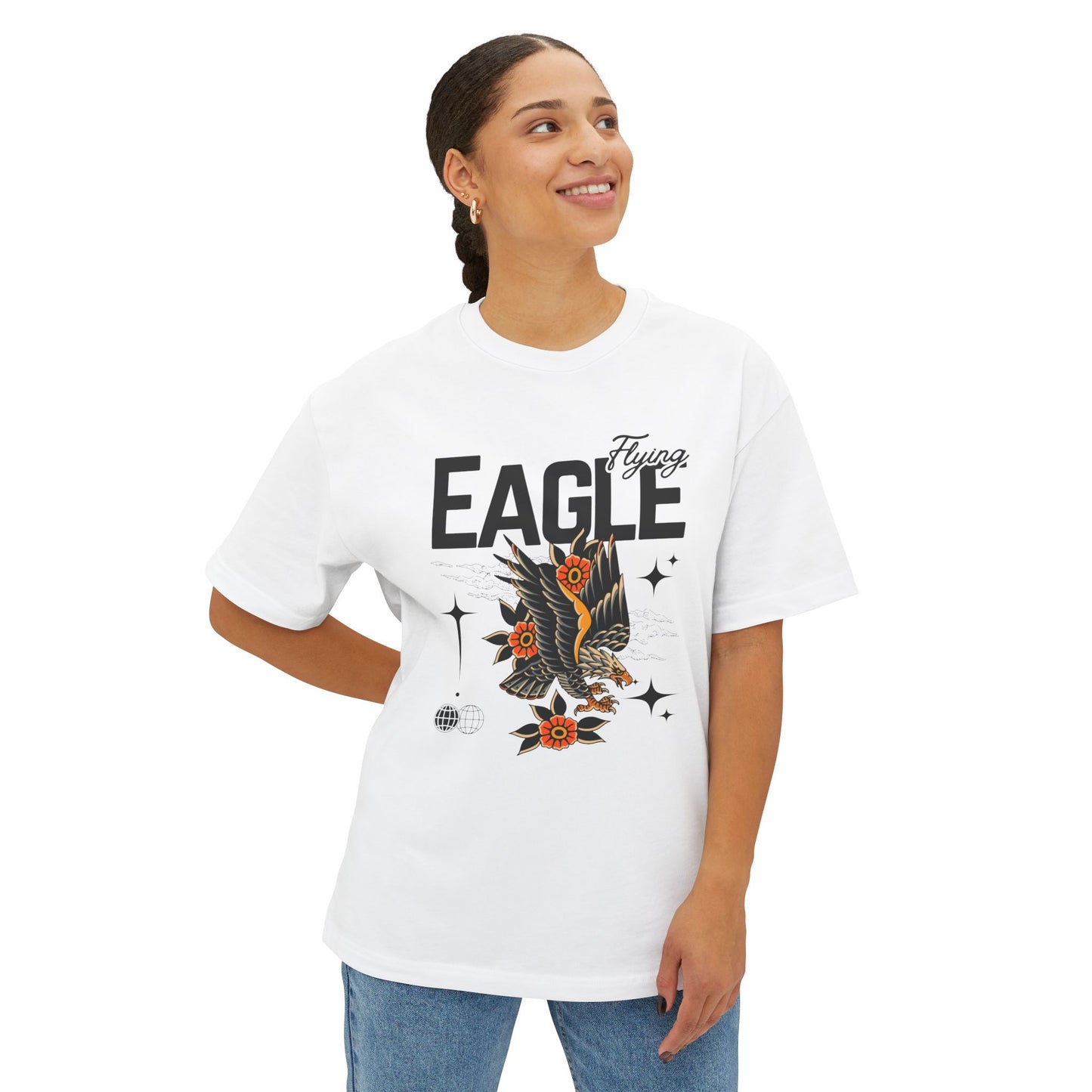 Flying Eagle Graphic Tee — Vintage Tattoo Style Oversized Shirt