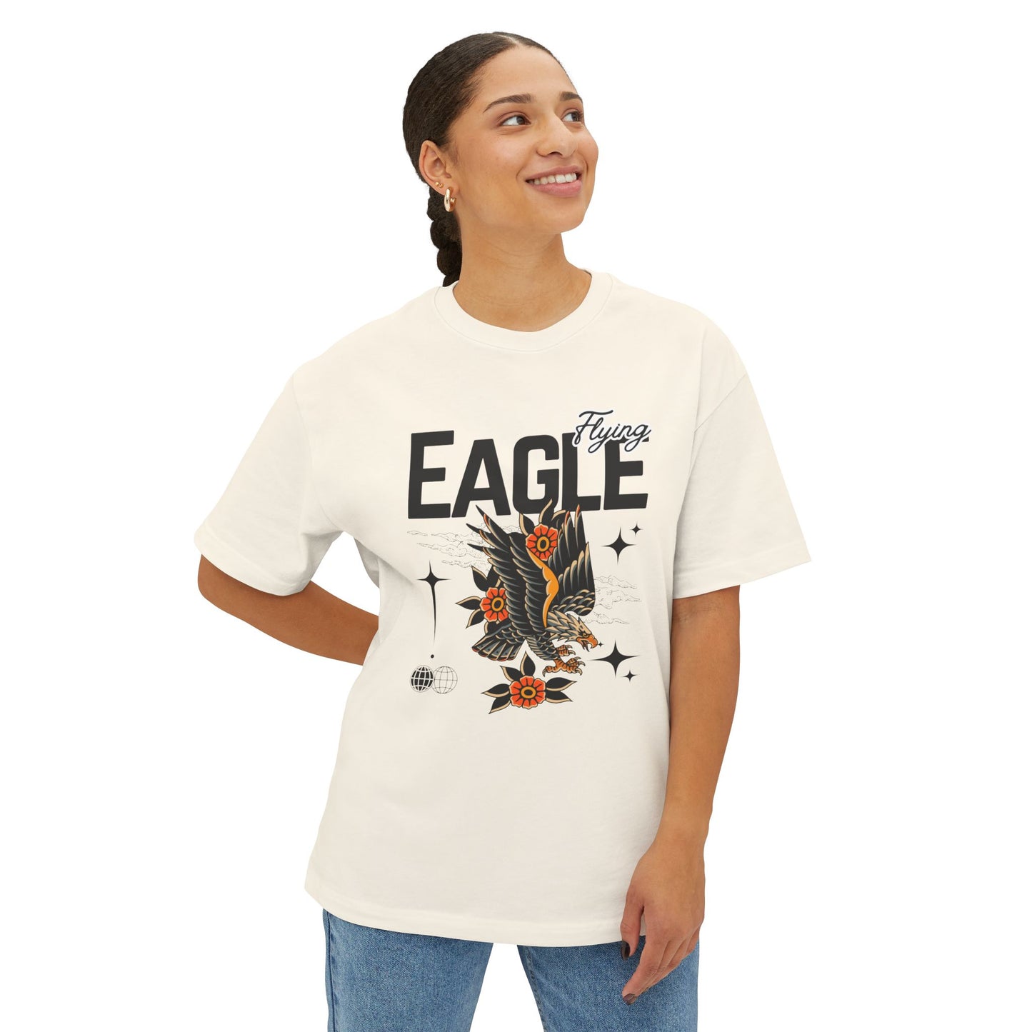 Flying Eagle Graphic Tee — Vintage Tattoo Style Oversized Shirt
