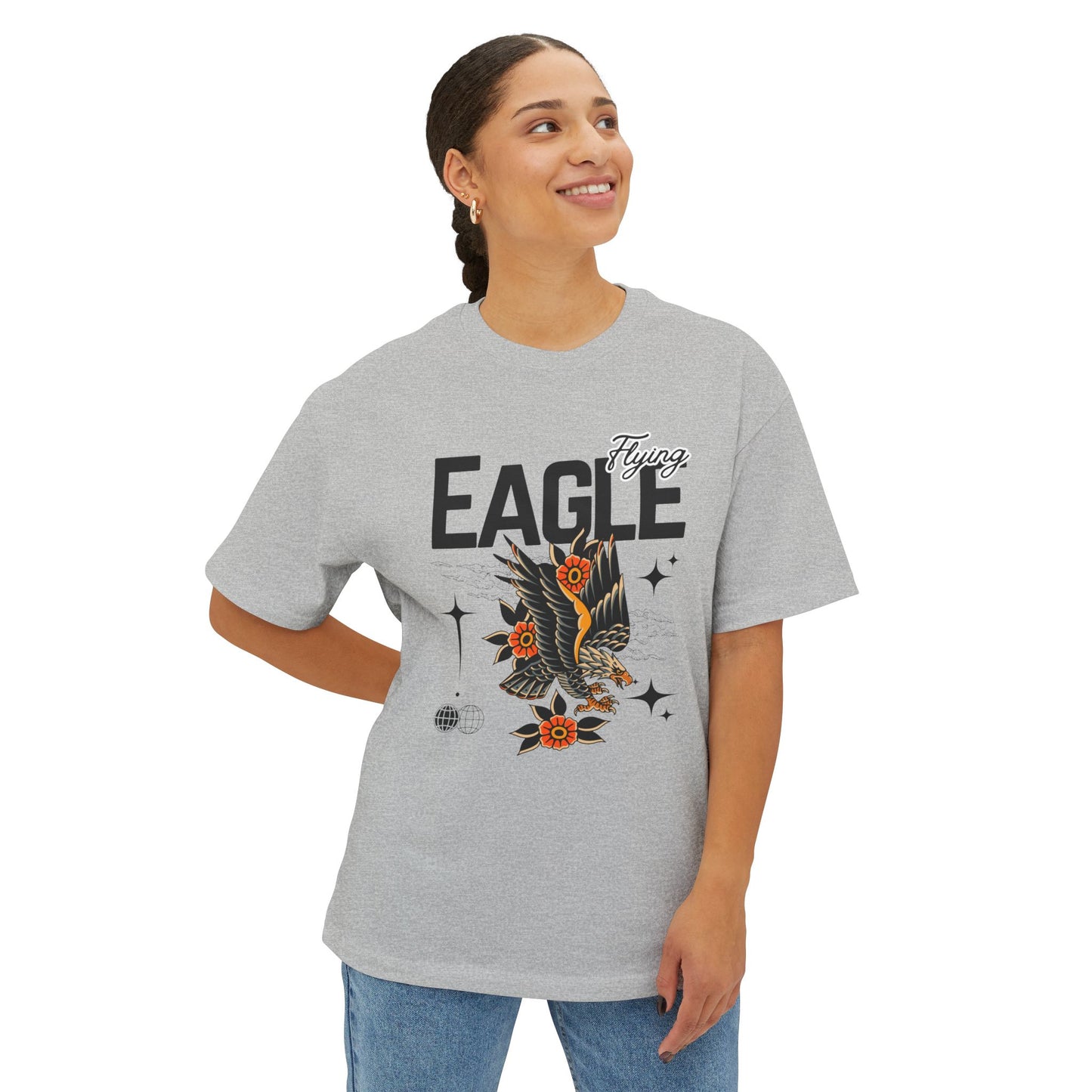 Flying Eagle Graphic Tee — Vintage Tattoo Style Oversized Shirt