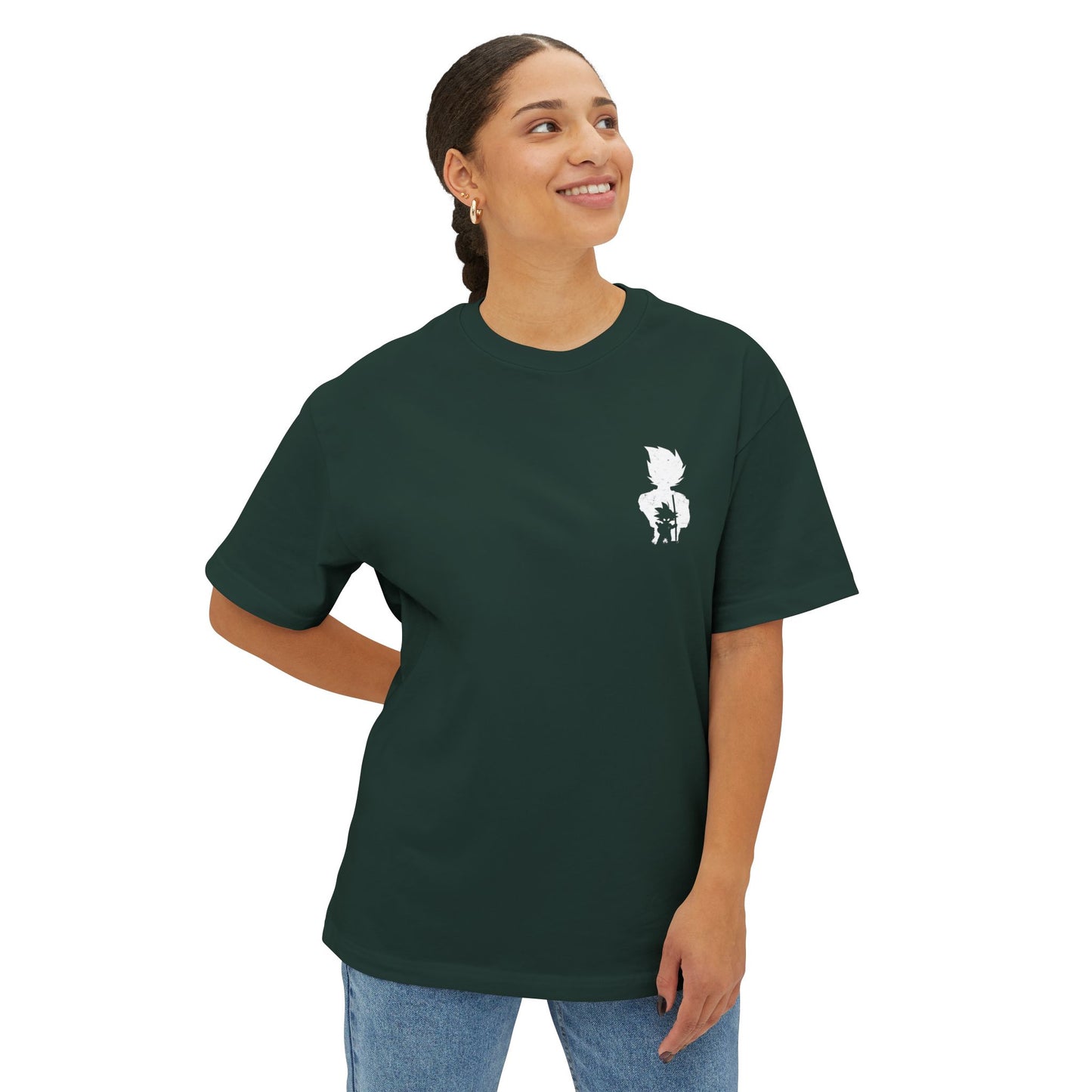 Anime Super Saiyan Tee — Black Oversized Boxy Shirt featuring Muscular Goku Silhouette