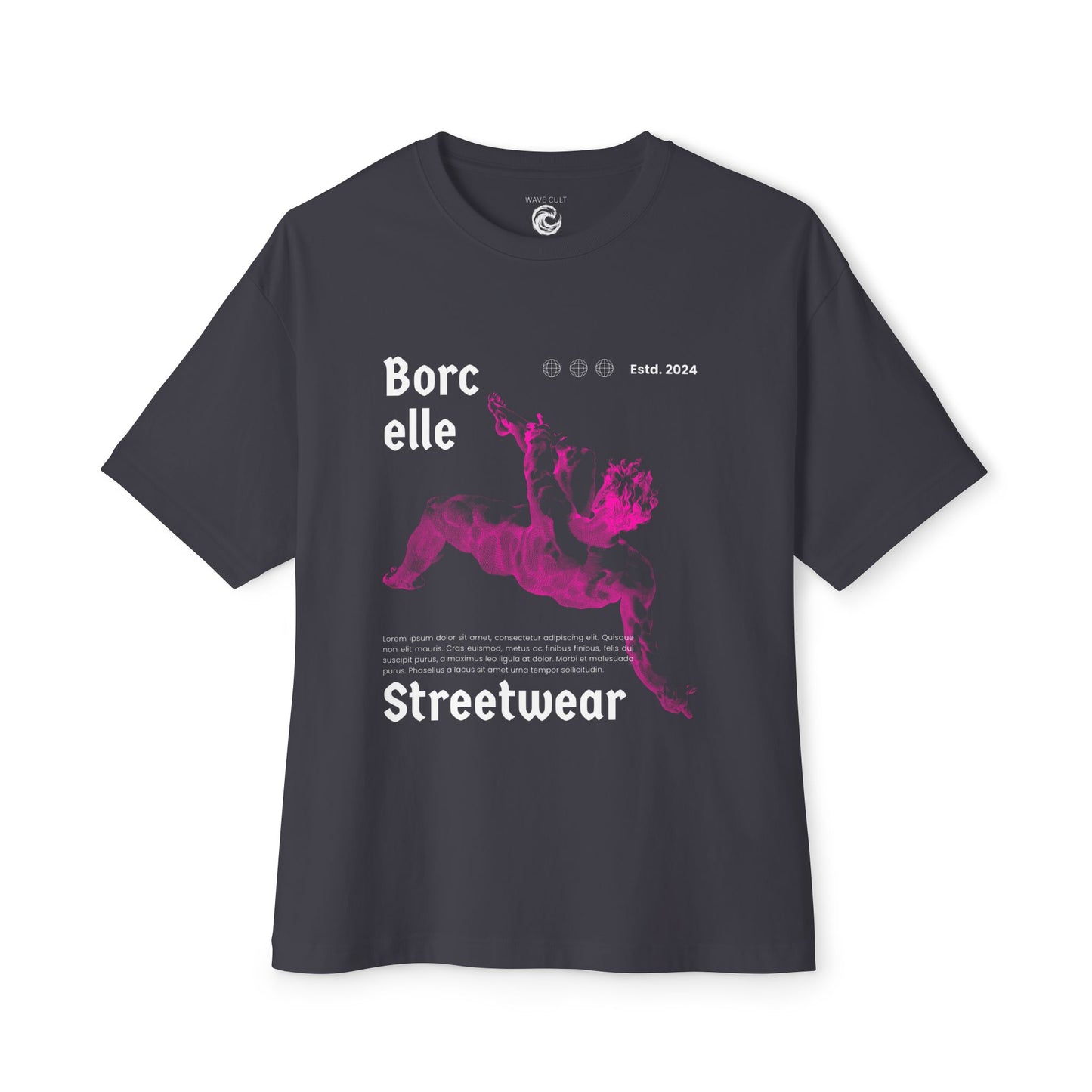 Streetwear Tee — "Borcelle" Pink Angel Graphic Oversized Boxy T-Shirt