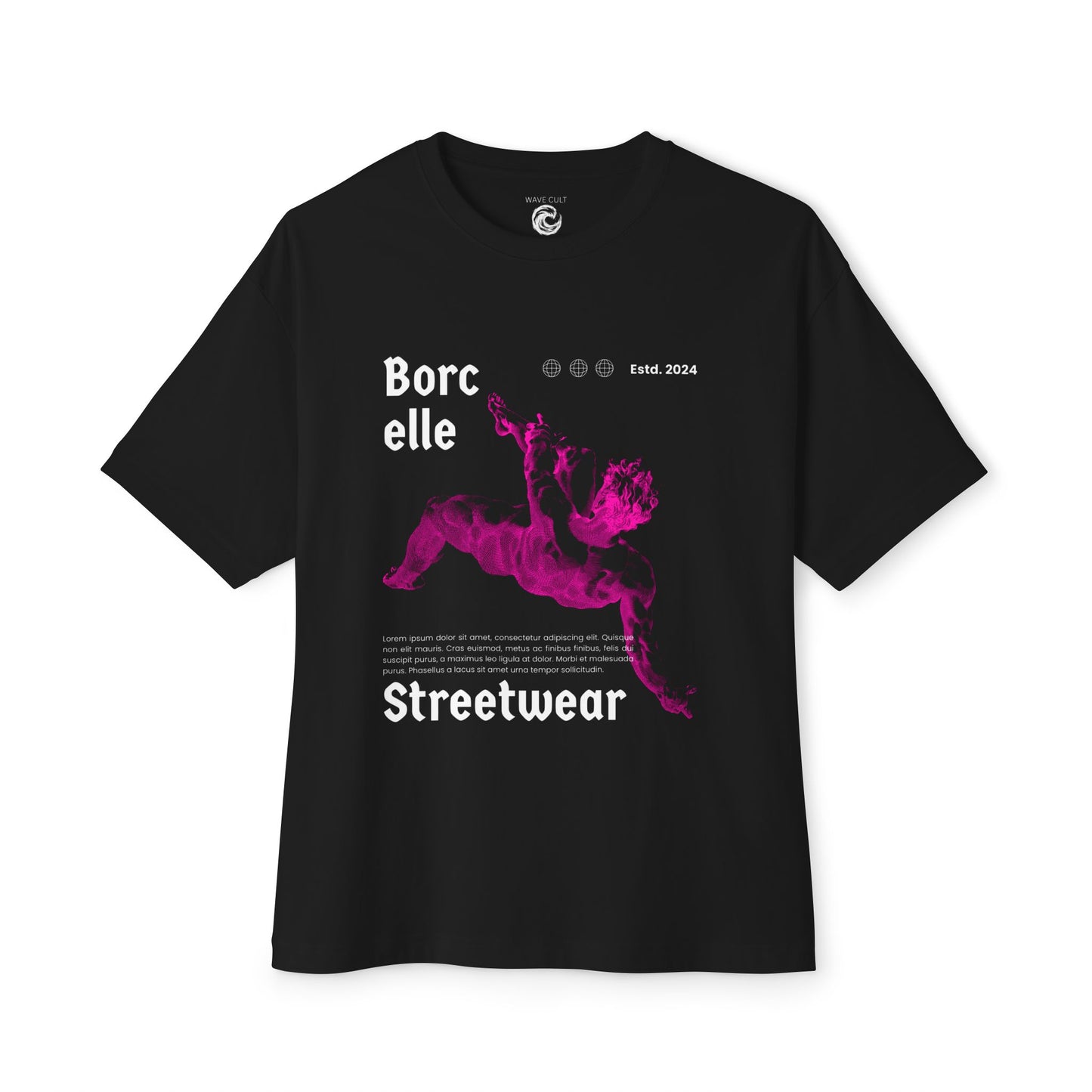 Streetwear Tee — "Borcelle" Pink Angel Graphic Oversized Boxy T-Shirt