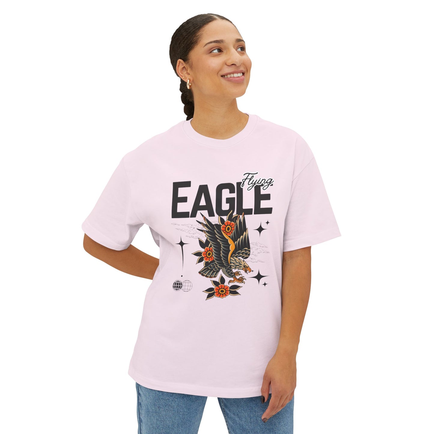 Flying Eagle Graphic Tee — Vintage Tattoo Style Oversized Shirt