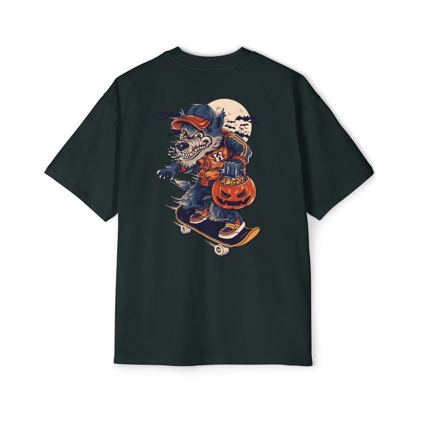 Wolf Skateboard Halloween Tee — Skater Wolf Trick-or-Treat Graphic Shirt