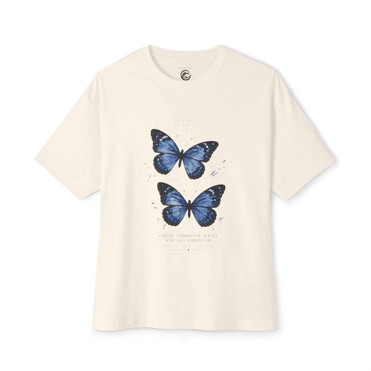 Blue Butterfly Oversized Tee – Casual Floral Graphic T-Shirt