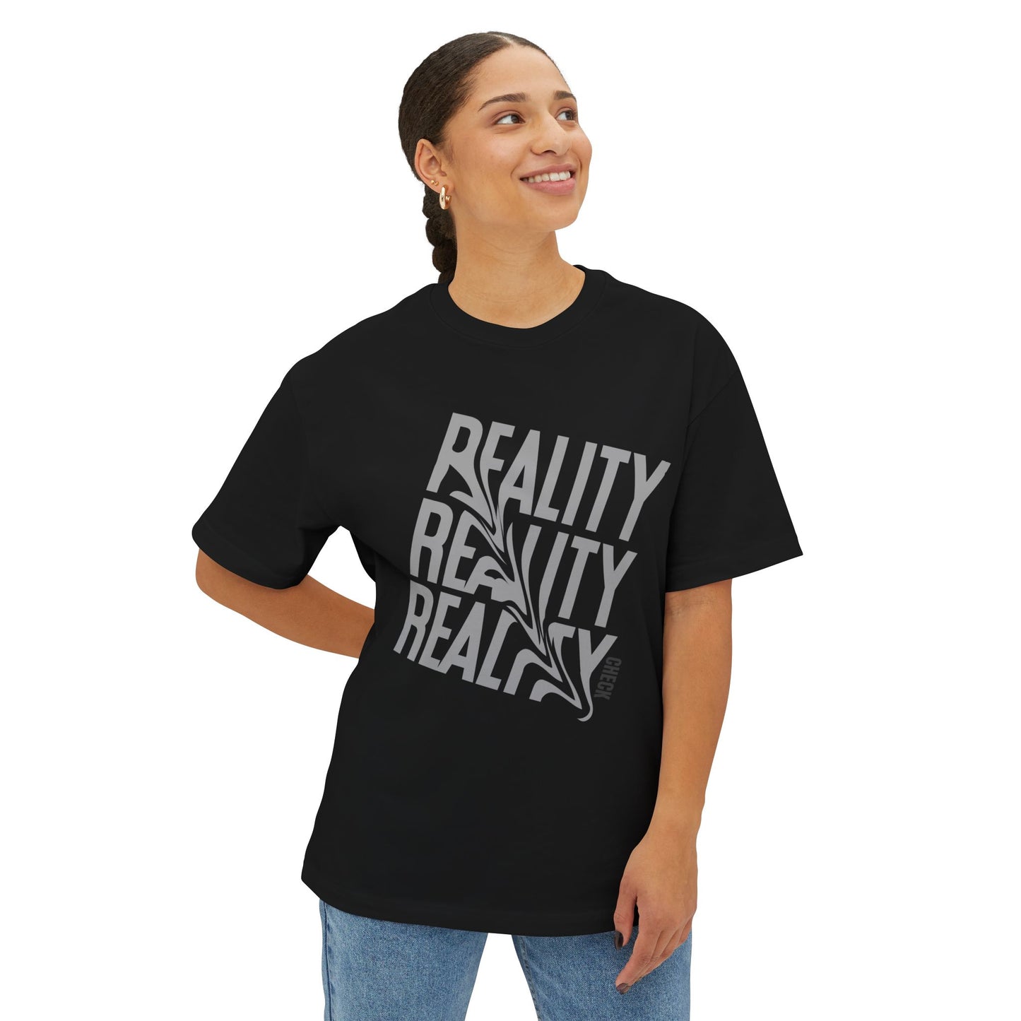 Reality Repeat Graphic Tee — Distorted 'Reality' Boxy T-Shirt