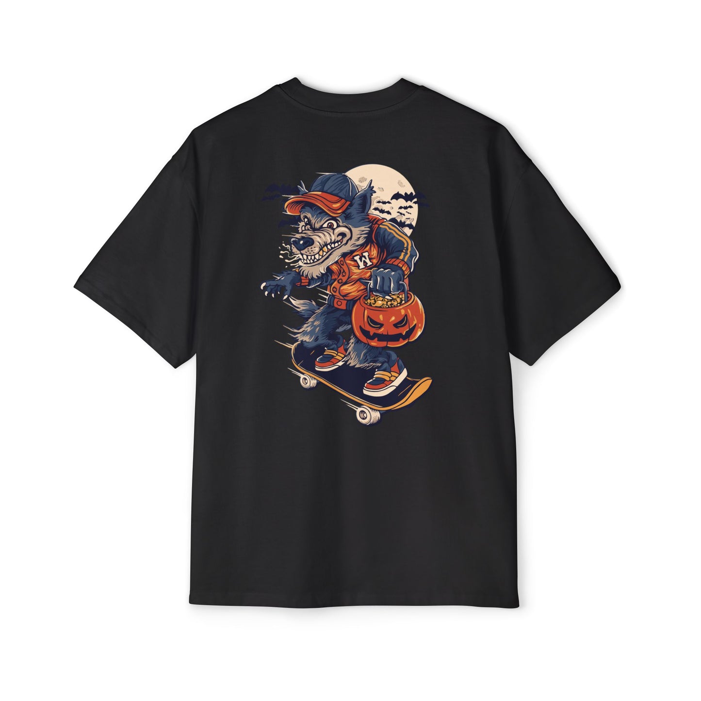 Wolf Skateboard Halloween Tee — Skater Wolf Trick-or-Treat Graphic Shirt