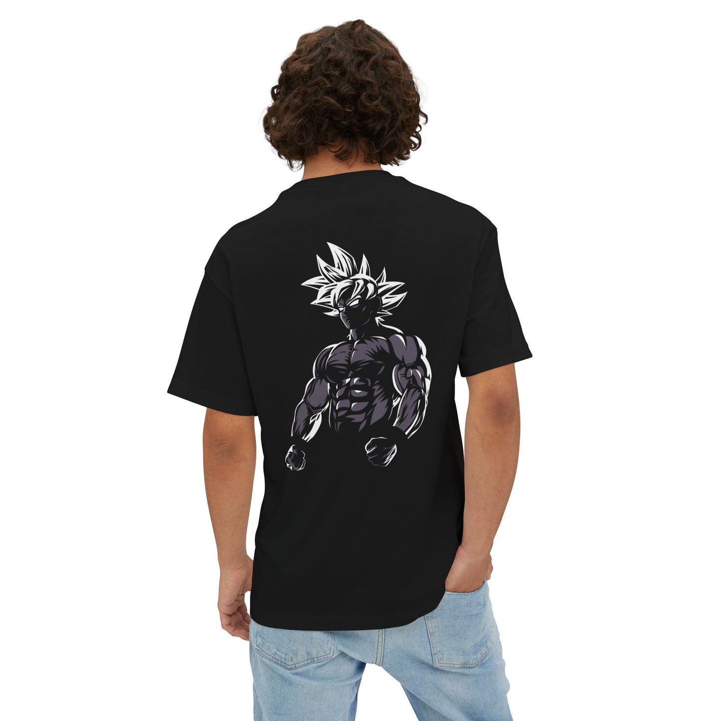 Anime Super Saiyan Tee — Black Oversized Boxy Shirt featuring Muscular Goku Silhouette