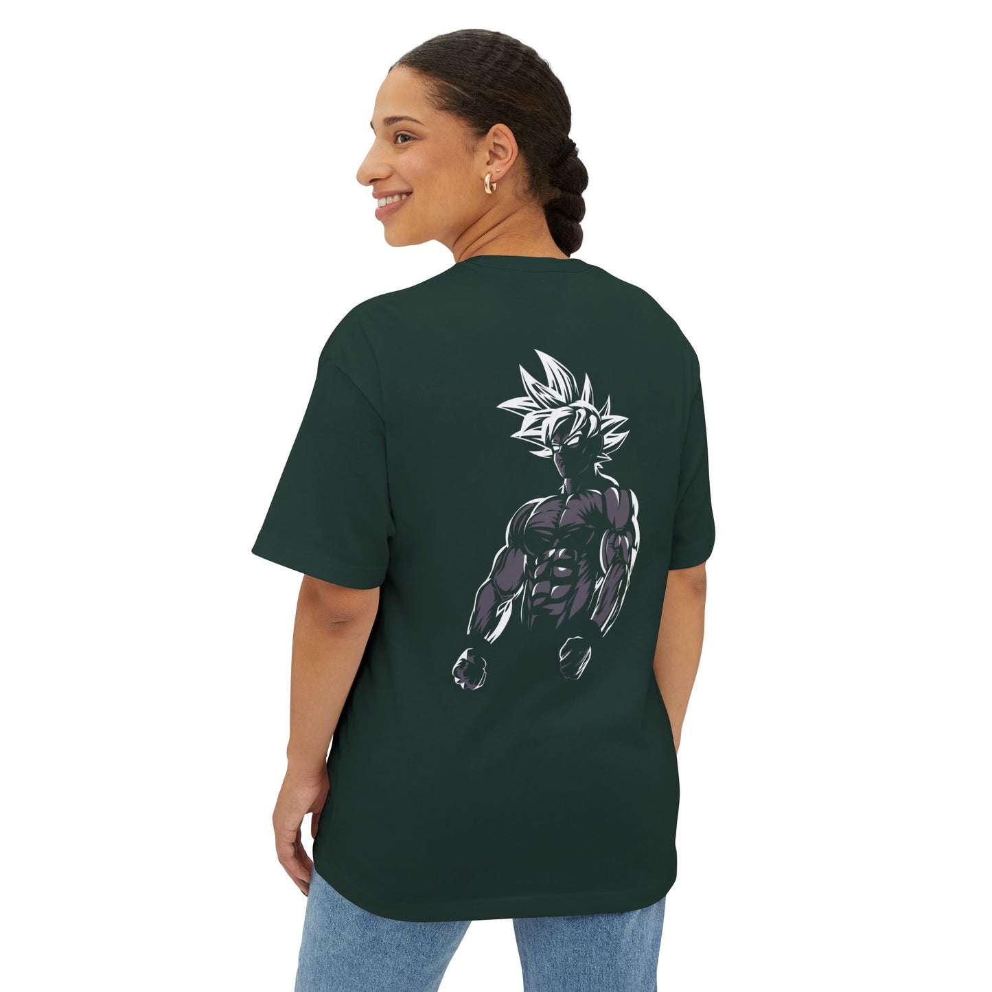 Anime Super Saiyan Tee — Black Oversized Boxy Shirt featuring Muscular Goku Silhouette