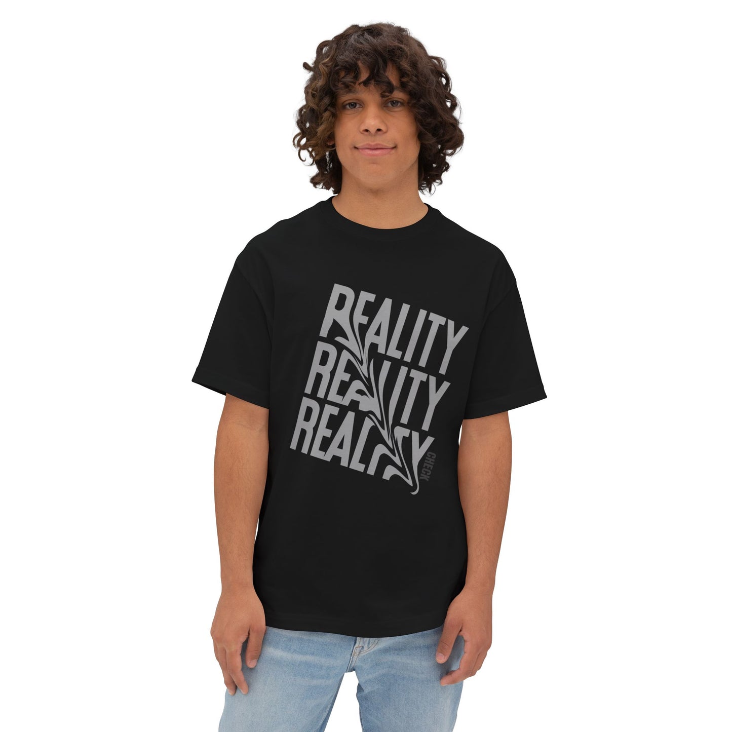 Reality Repeat Graphic Tee — Distorted 'Reality' Boxy T-Shirt