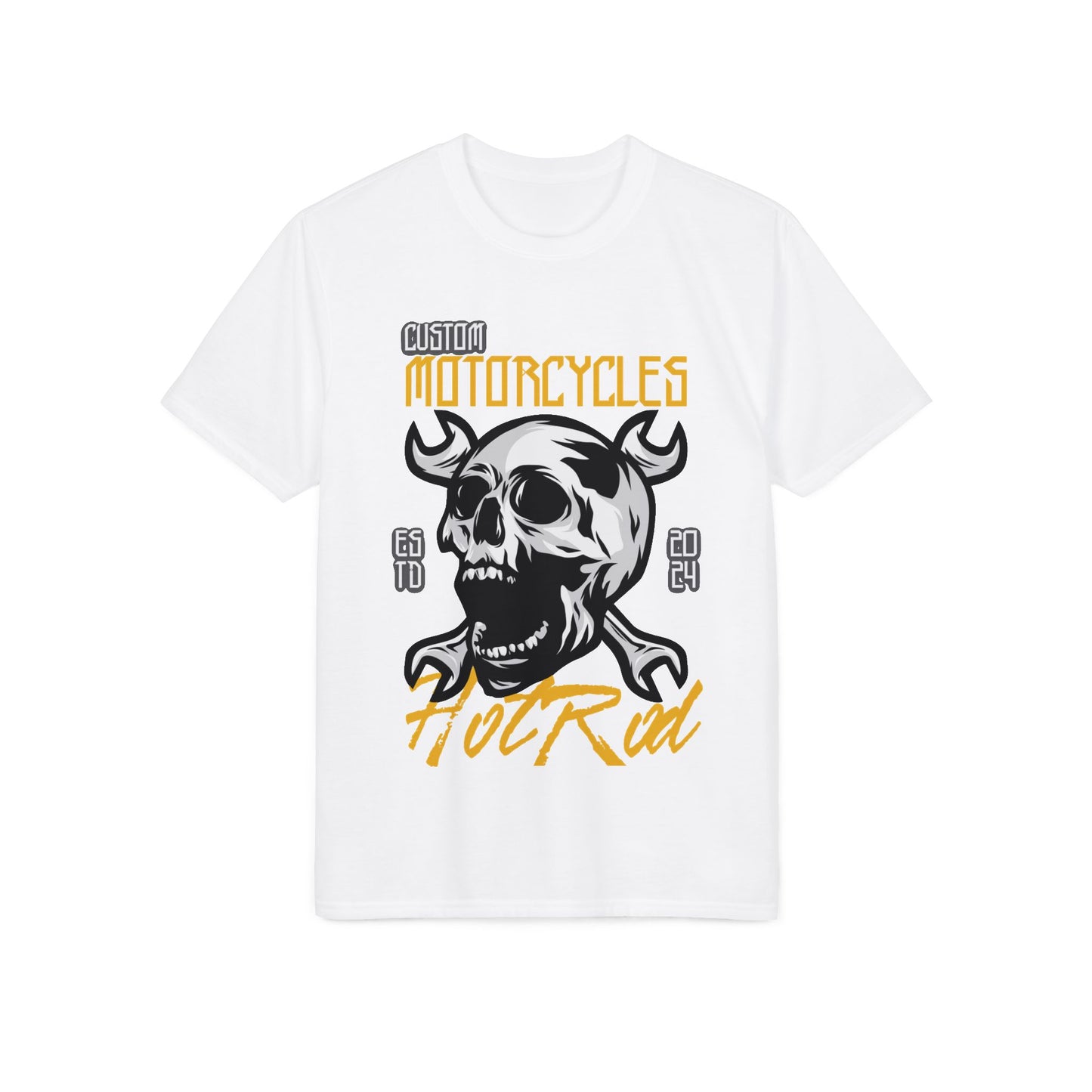 Motorcycles Hot Rod Skull T-Shirt — Biker Skull Wrench Graphic Tee