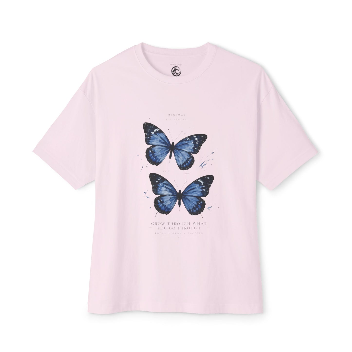 Blue Butterfly Oversized Tee – Casual Floral Graphic T-Shirt