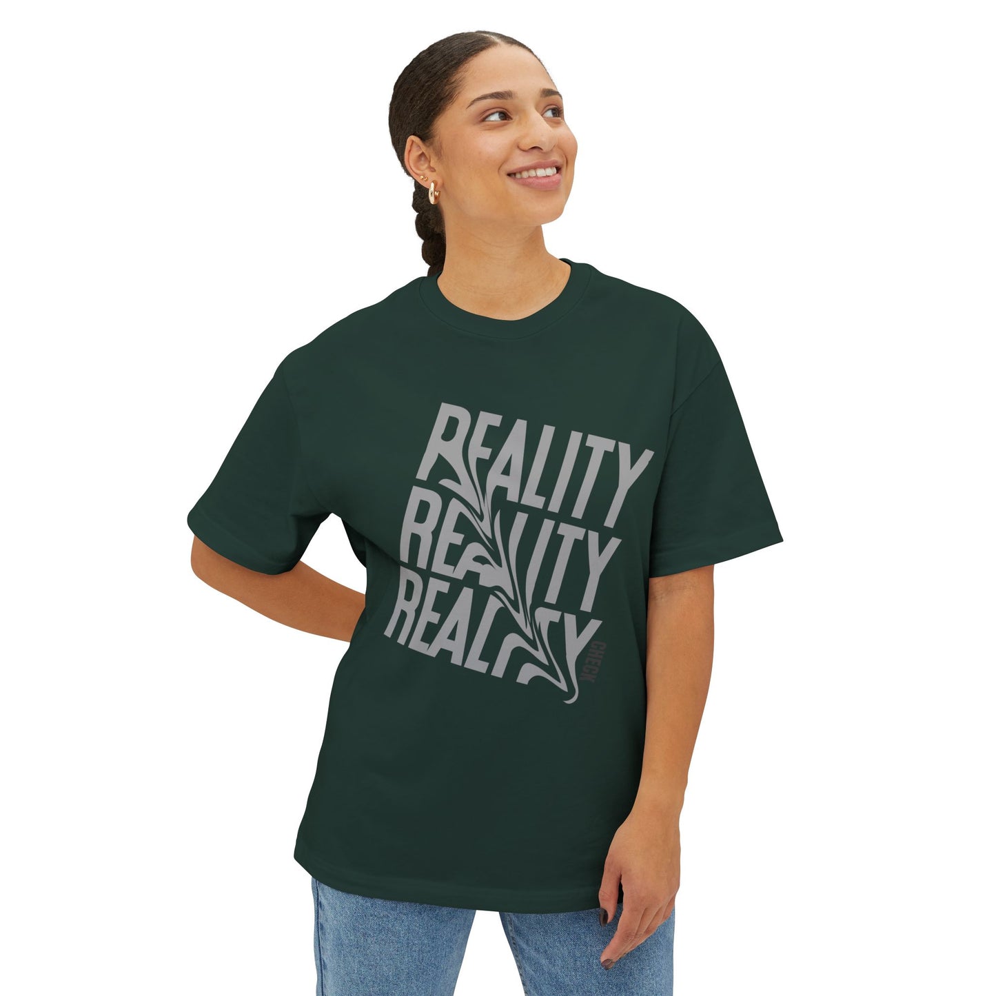 Reality Repeat Graphic Tee — Distorted 'Reality' Boxy T-Shirt