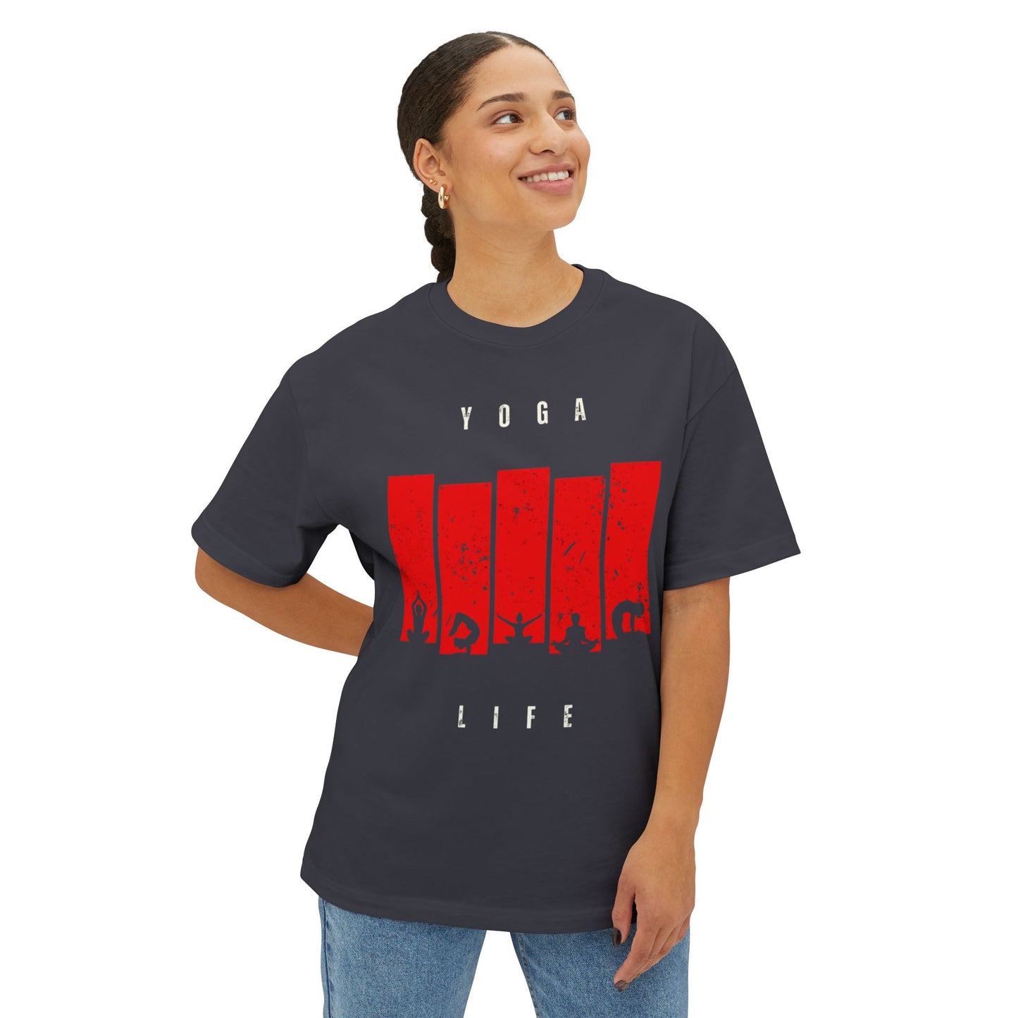 Boxy Tee — Red Bar Yoga Silhouette Graphic