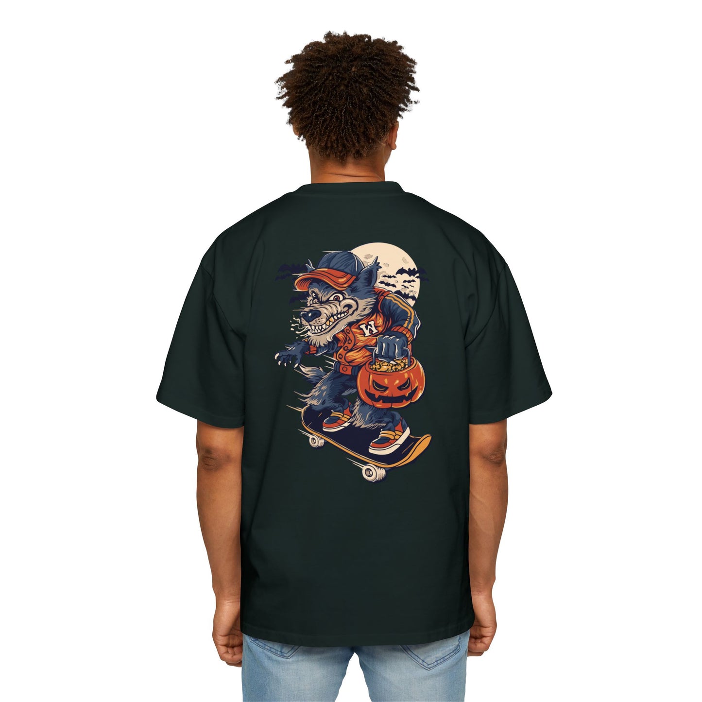 Wolf Skateboard Halloween Tee — Skater Wolf Trick-or-Treat Graphic Shirt