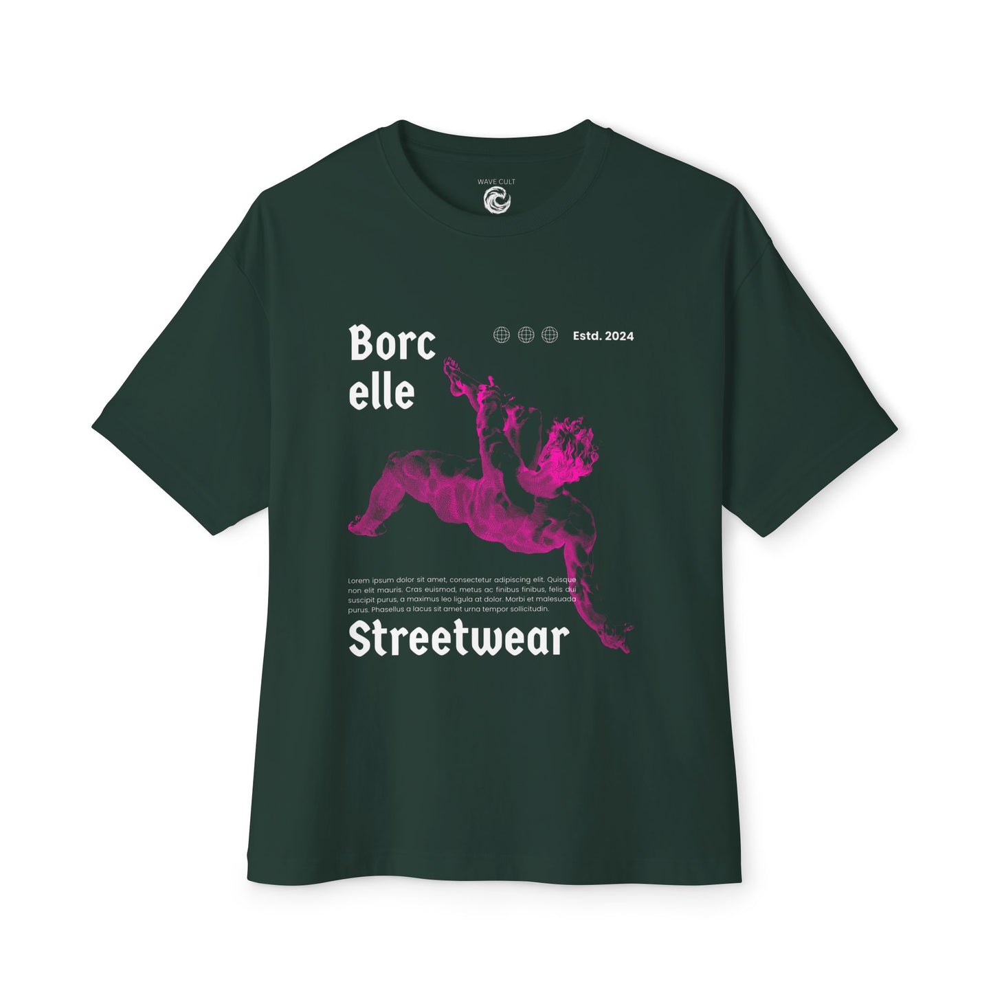 Streetwear Tee — "Borcelle" Pink Angel Graphic Oversized Boxy T-Shirt