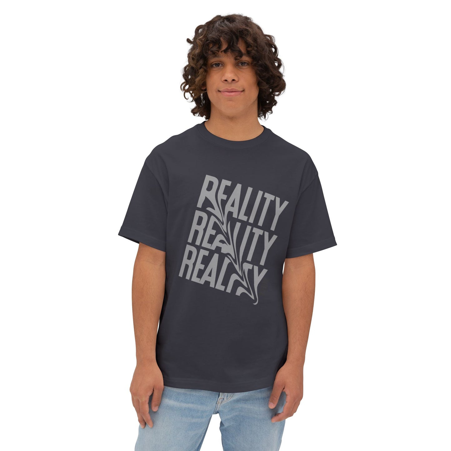 Reality Repeat Graphic Tee — Distorted 'Reality' Boxy T-Shirt