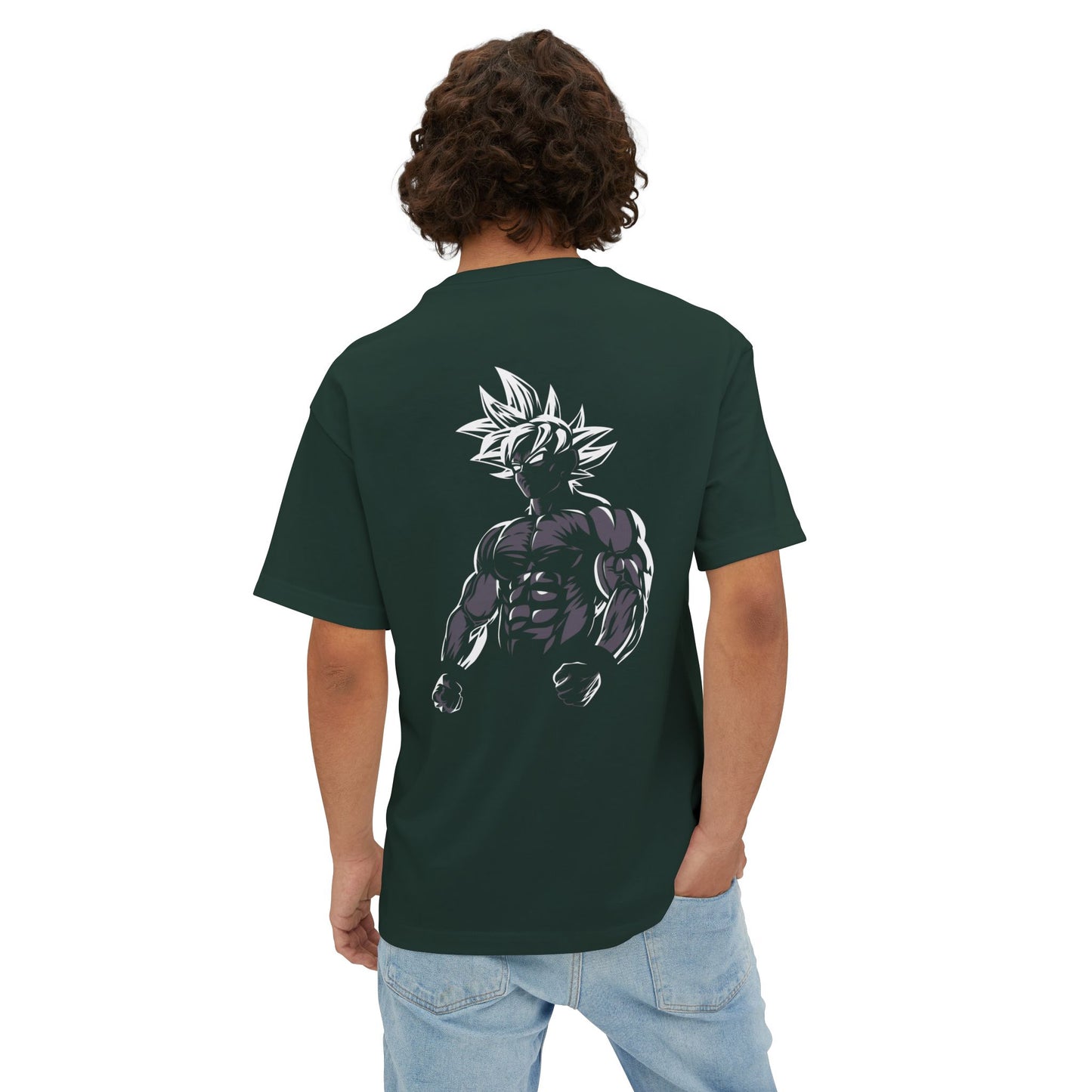 Anime Super Saiyan Tee — Black Oversized Boxy Shirt featuring Muscular Goku Silhouette