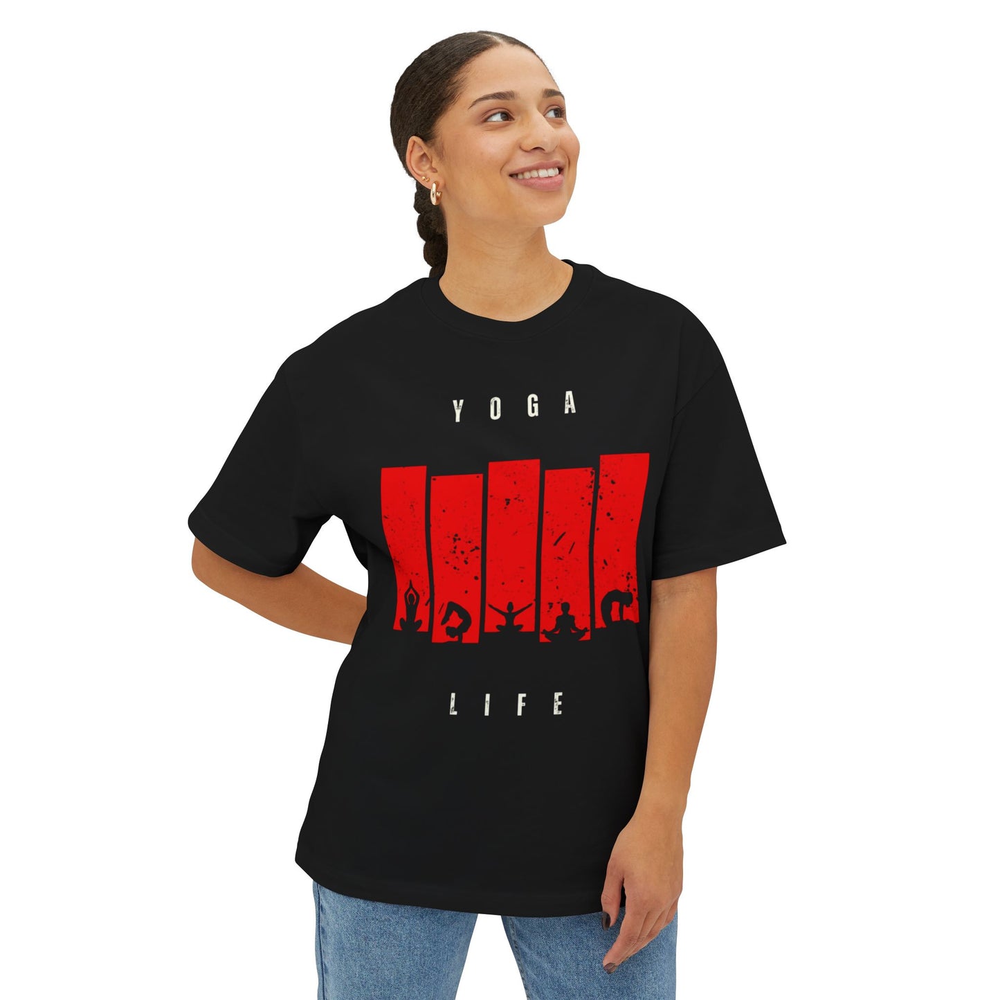 Boxy Tee — Red Bar Yoga Silhouette Graphic