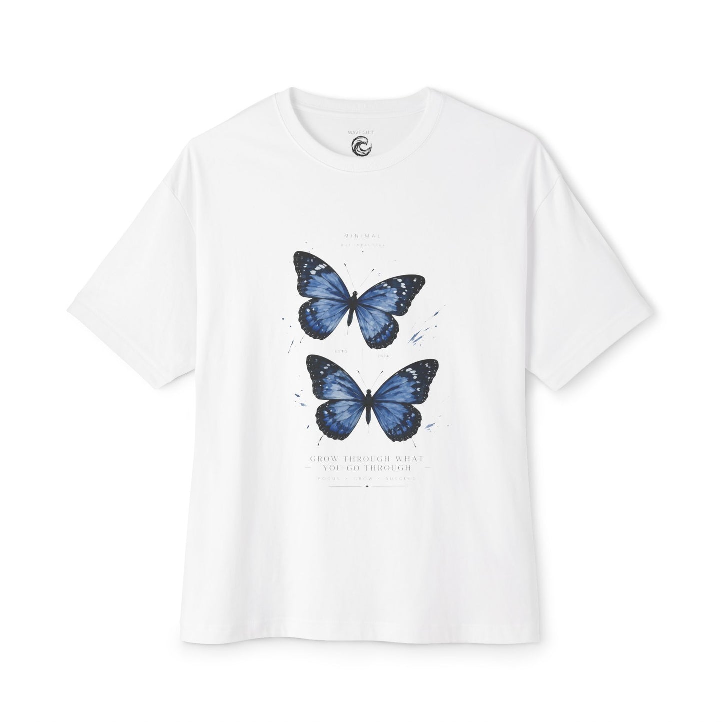 Blue Butterfly Oversized Tee – Casual Floral Graphic T-Shirt