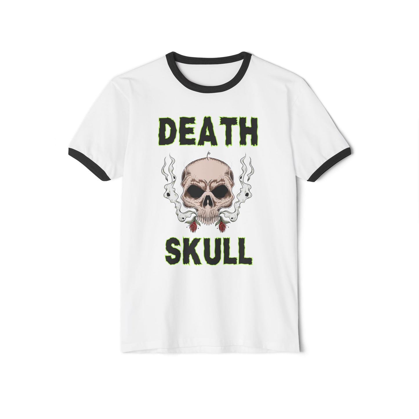 Death Skull Ringer Tee — Vintage Smoky Skull Graphic T-Shirt
