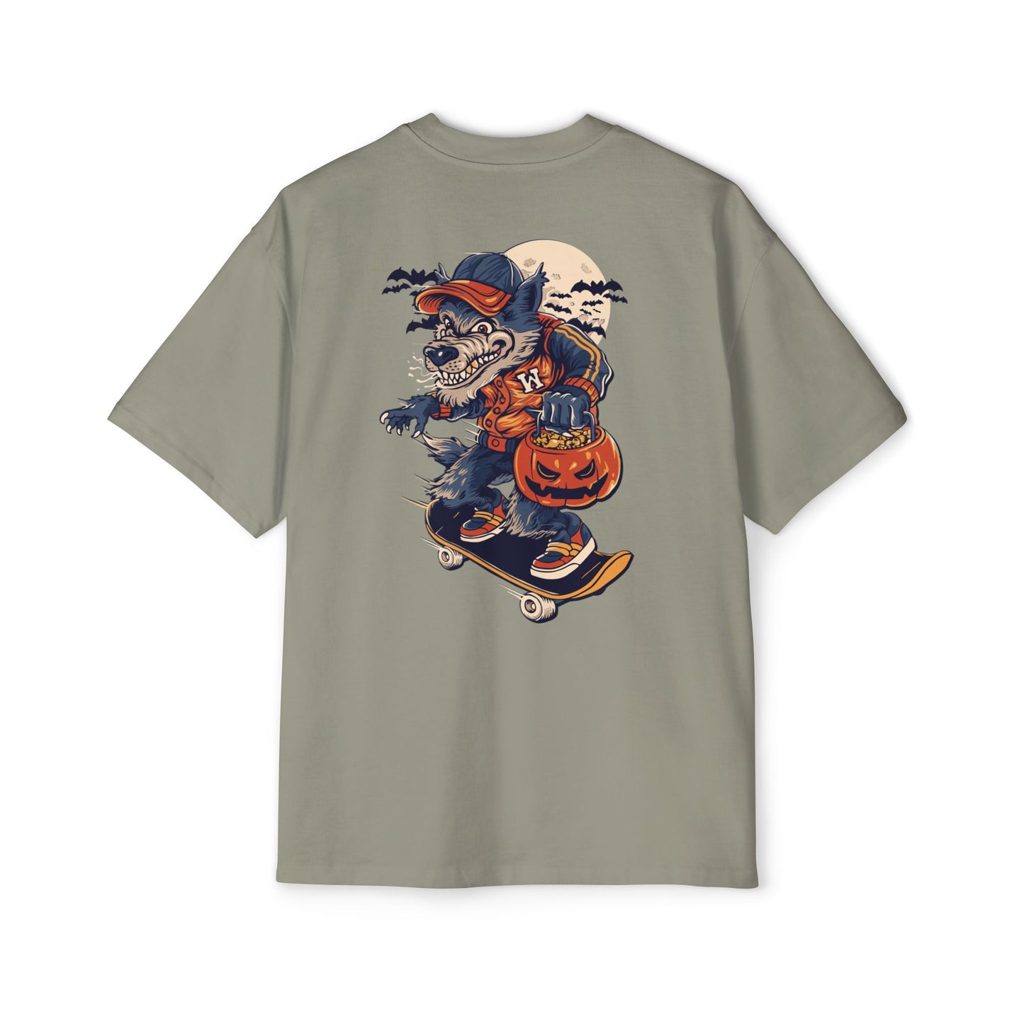 Wolf Skateboard Halloween Tee — Skater Wolf Trick-or-Treat Graphic Shirt