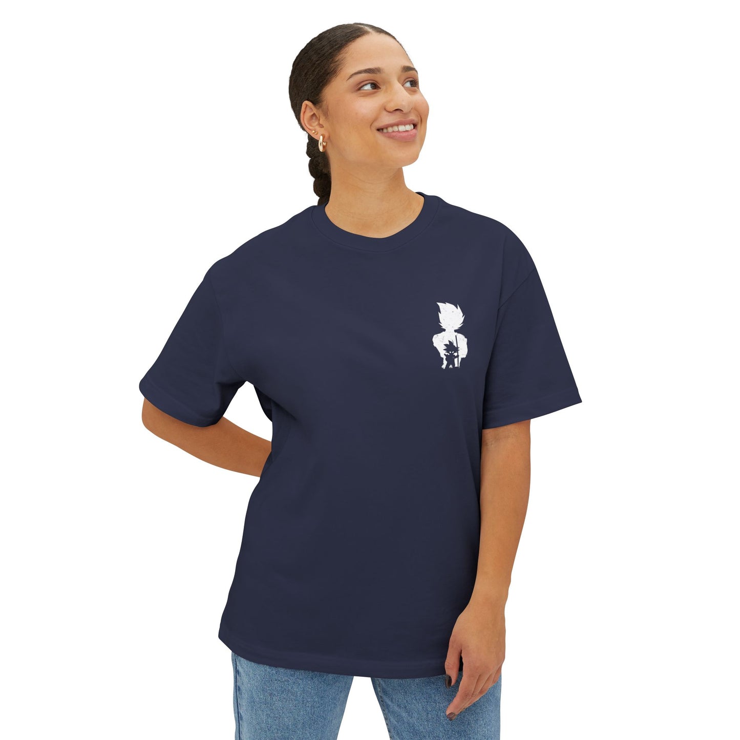 Anime Super Saiyan Tee — Black Oversized Boxy Shirt featuring Muscular Goku Silhouette
