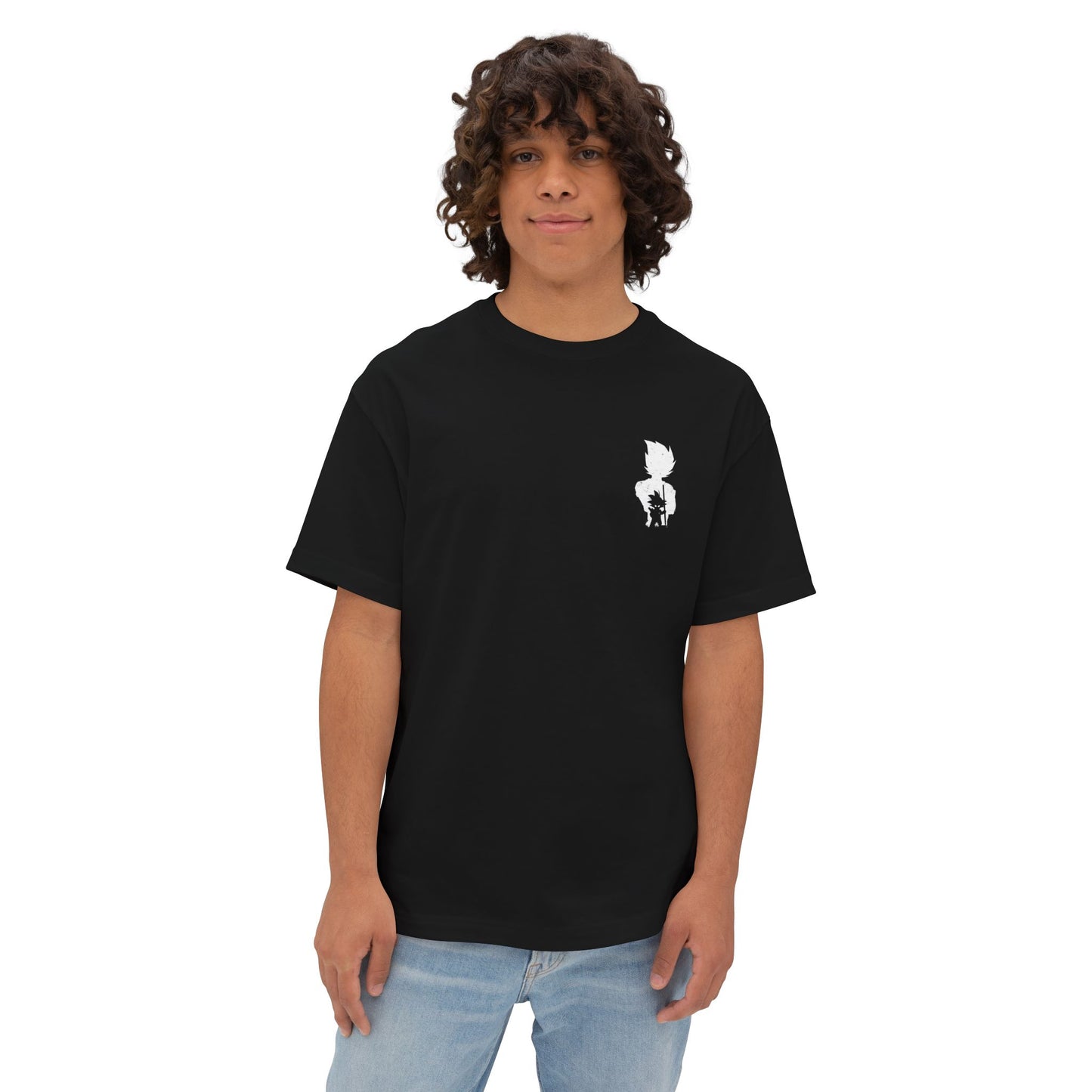 Anime Super Saiyan Tee — Black Oversized Boxy Shirt featuring Muscular Goku Silhouette